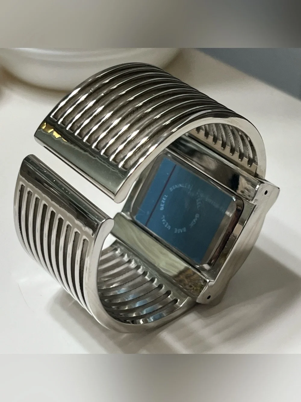 Cannes Silver Cuff Quartz Watch Bracelet - New Battery